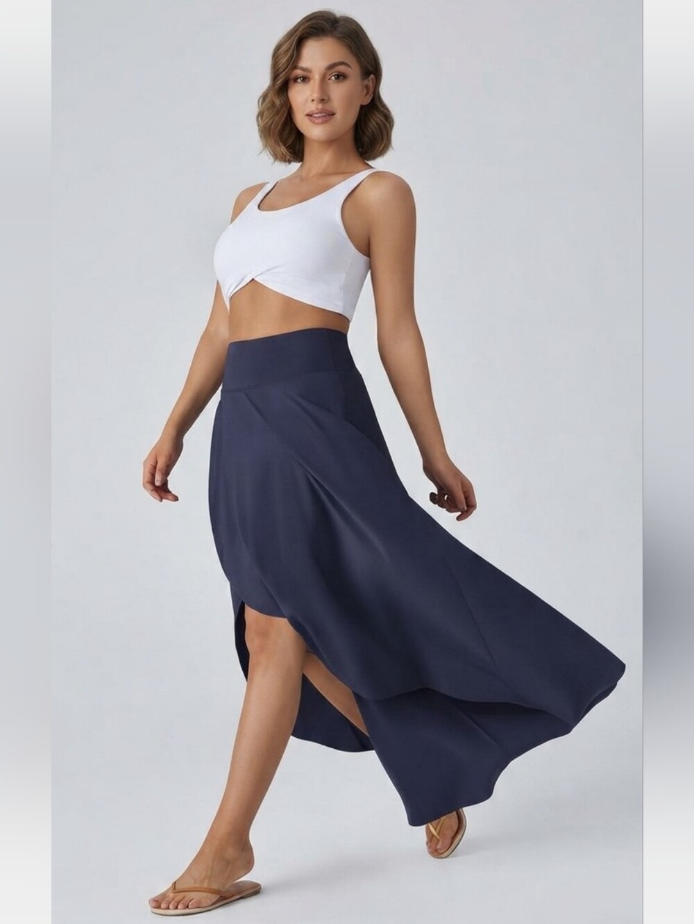 NWT Halara Breezeful 2 In 1 Maki Skirt Skort Blue High Low Ruffle Flowy Small